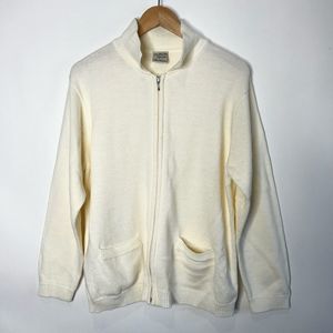 Vintage Allison Daley Sweater Cardigan Zip Up Ivory Collar Women's Size Large
